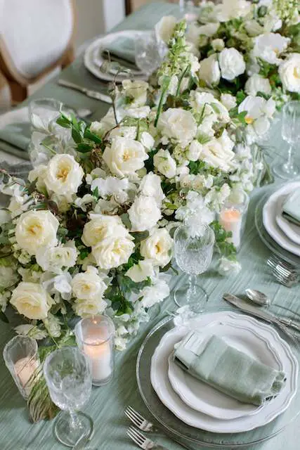 Sage Green & White wedding dinner table setting Sage Green & White wedding dinner table setting