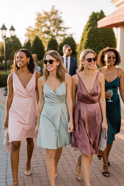 bridesmaids in dresses after chosing the right color for rehearsal dinner bridesmaids in dresses after chosing the right color for rehearsal dinner