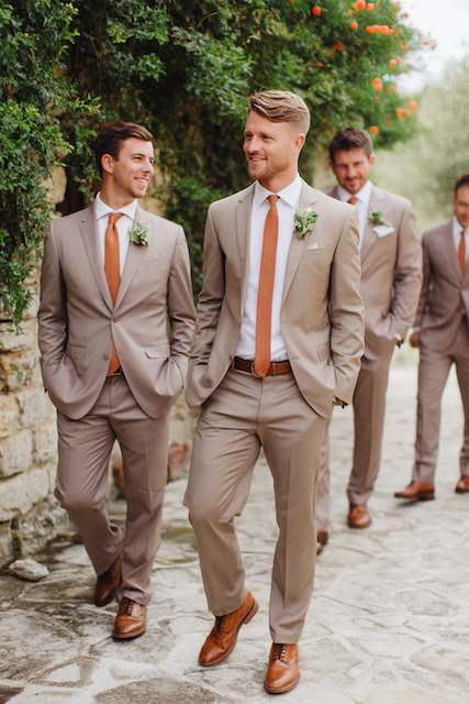 groomsmen wearing terracotta color ties groomsmen wearing terracotta color ties