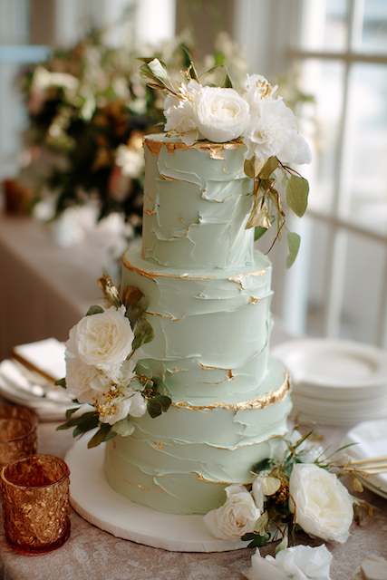 sage green frosted cake with gold accents sage green frosted cake with gold accents
