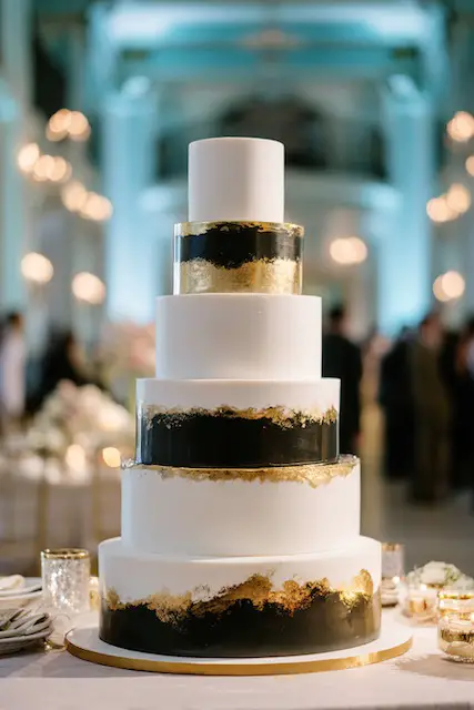 Black and gold wedding cake