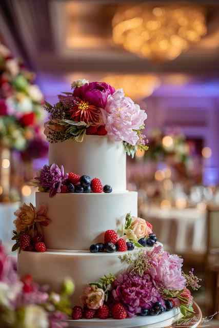 Blooms + berries combo wedding cake