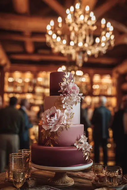 Burgundy + blush wedding cake