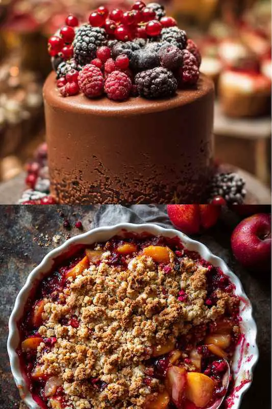 Chocolate cake and fruit crumble Chocolate cake and fruit crumble