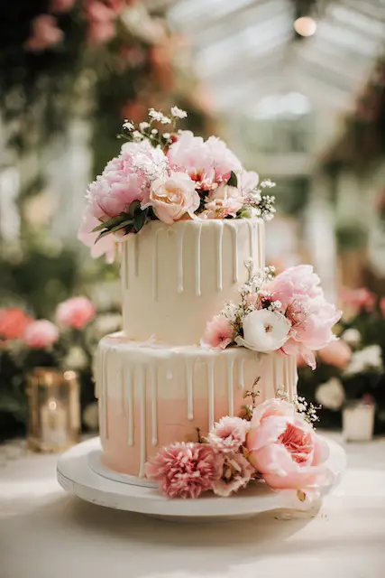 Floral drip design wedding cake