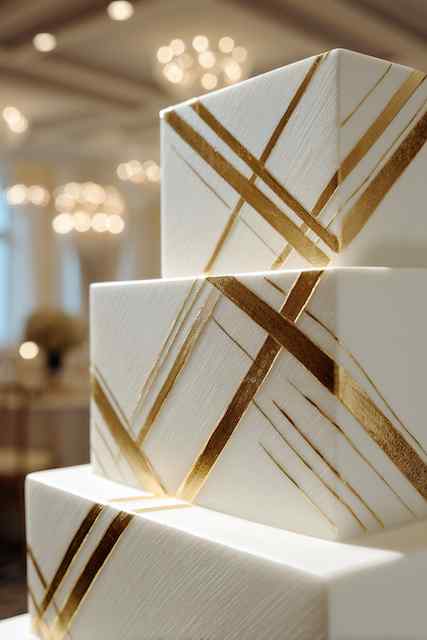 Geometric metallic accents wedding cake