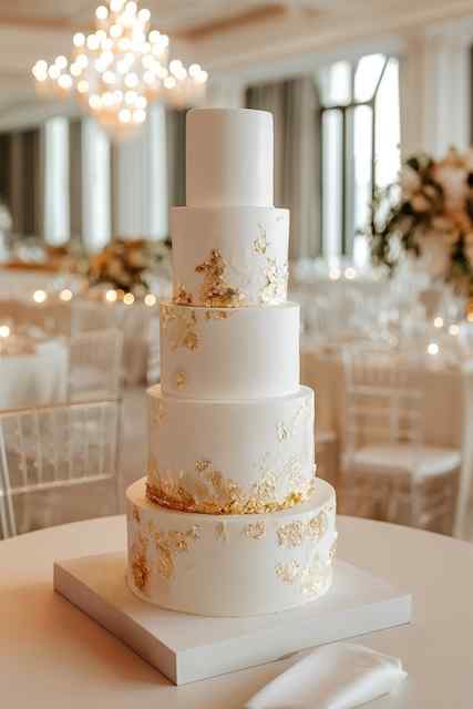 Gold leaf-trimmed wedding cake