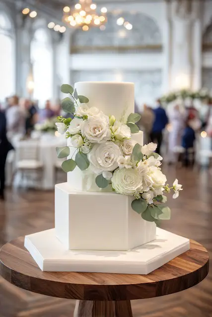 Mixed shapes (circle + hex) wedding cake