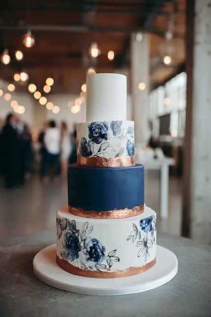 Navy + copper wedding cake