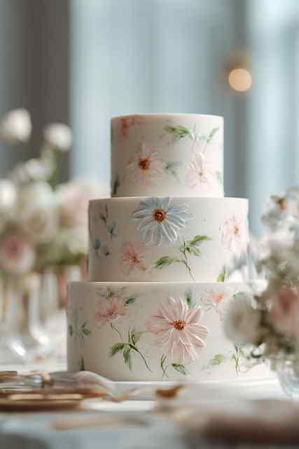 Pastel floral watercolor design wedding cake