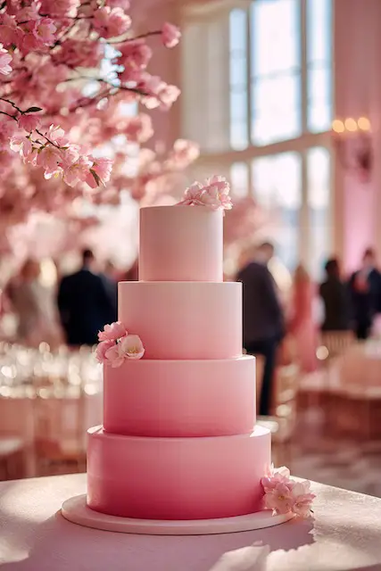 Pink ombré layers wedding cake