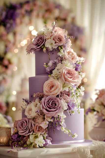Real flower cascade wedding cake