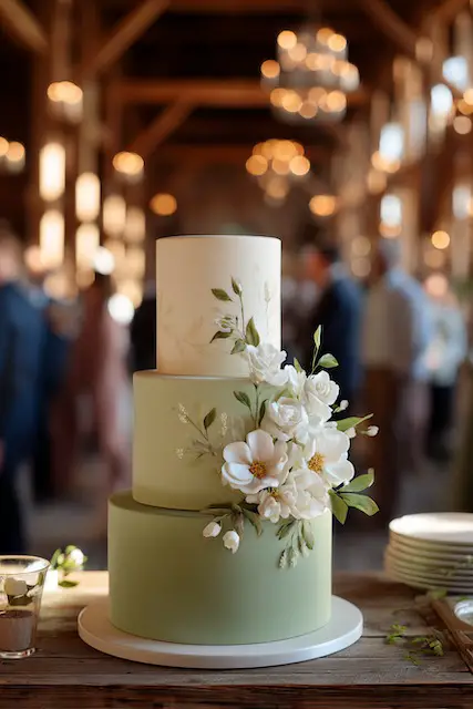 Sage green + cream wedding cake