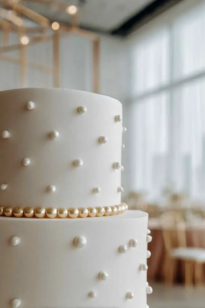Smooth fondant with pearl dots wedding cake