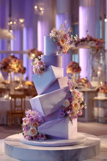 Topsy-turvy whimsical style wedding cake