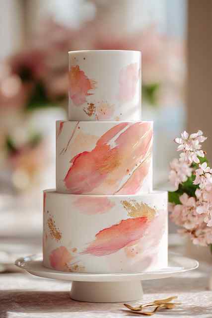 Watercolor brushstroke creation wedding cake