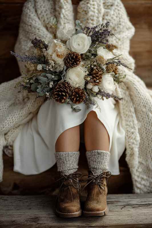 bride in Chunky knits, wool shawl, boot bride in Chunky knits, wool shawl, boot
