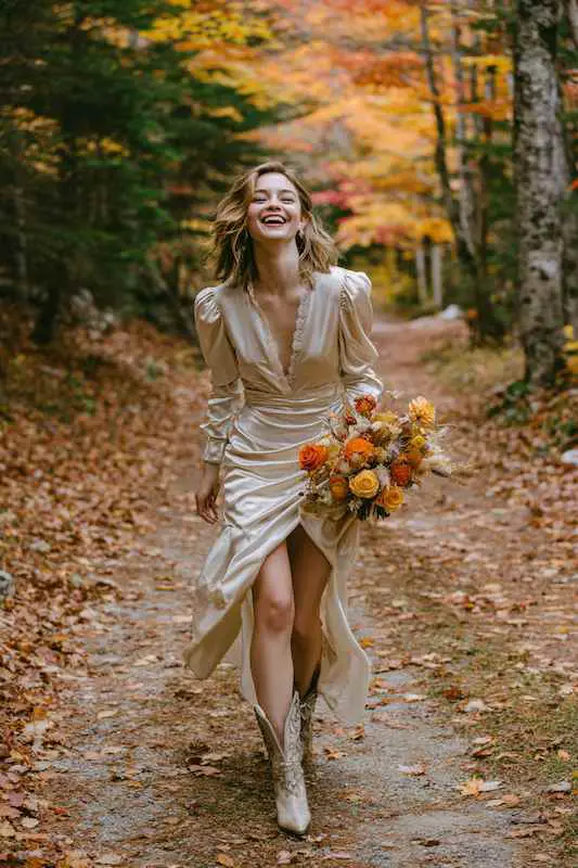 bride wearing Rich textures like velvet, boots bride wearing Rich textures like velvet, boots