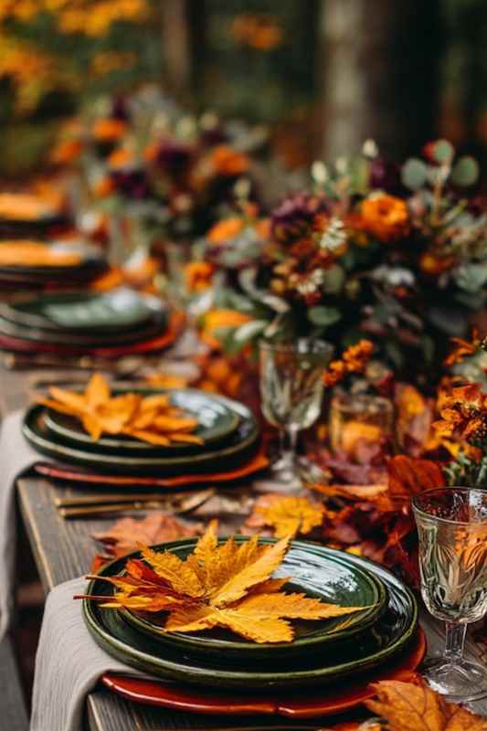 fall foliage as decoration on wedding dinner table fall foliage as decoration on wedding dinner table