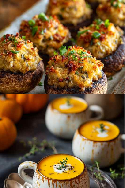 stuffed mushrooms and pumpkin soup stuffed mushrooms and pumpkin soup