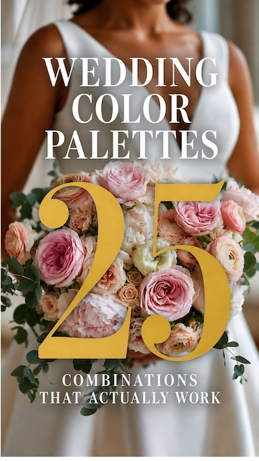 Wedding color palettes: 25 combinations that actually work 1 Bride holding blush pink and ivory bouquet with elegant wedding color palettes pin design and bold gold 25 overlay
