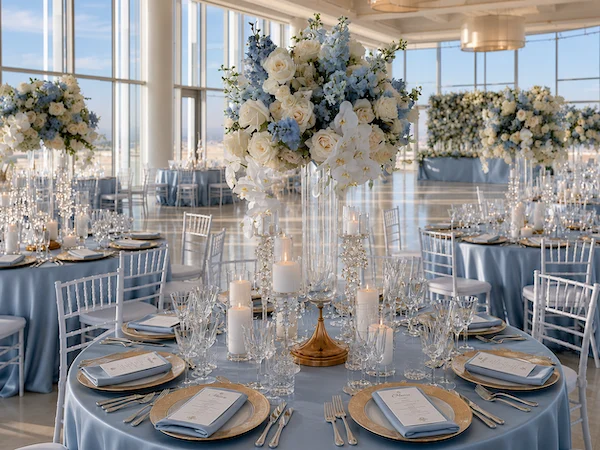 Dusty Blue Wedding Decor: Florals, Table Settings and Reception Styling