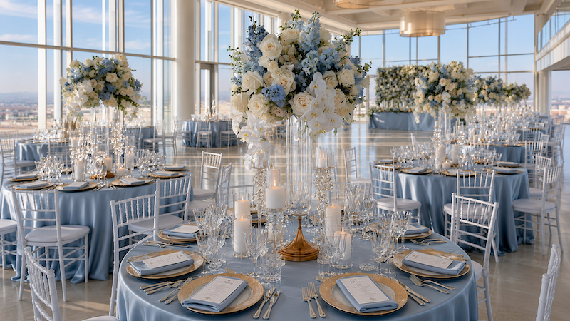 Dusty Blue Wedding Decor: Florals, Table Settings and Reception Styling