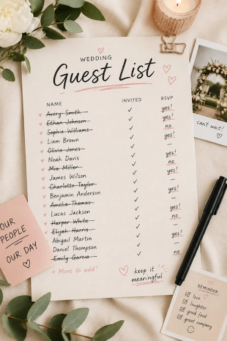 Wedding Guest Count: How Many Guests Should You Invite (And Afford)? 4 Wedding guest list planner with RSVP tracking, invitation status, and seating preparation for an organized celebration