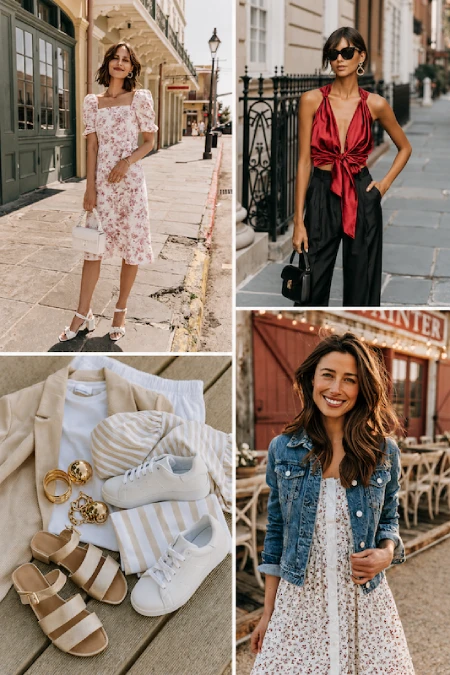 The Perfect Rehearsal Dinner Dress for Guests: Your Complete Outfit Guide 3 Collage of rehearsal dinner outfit ideas featuring floral dresses, chic separates, casual layers, and accessories