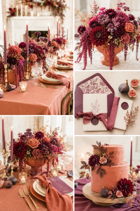 Terracotta Wedding Color Scheme: The Coziest, Most Iconic Palette Around 9 Terracotta, burgundy, and plum wedding inspiration with moody florals, stationery, and textured cake details