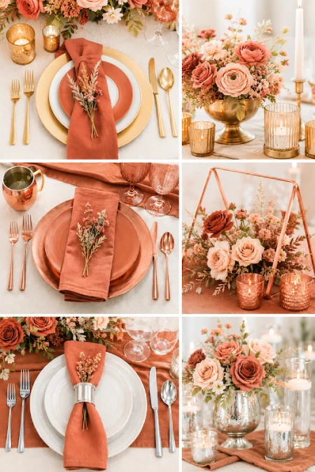 Terracotta Wedding Color Scheme: The Coziest, Most Iconic Palette Around 11 Terracotta wedding decor inspiration with blush florals, metallic accents, and elegant reception place settings